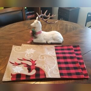 New Christmas Deer Placemats Cotton Burlap Buffalo Plaid Embroidered | S…